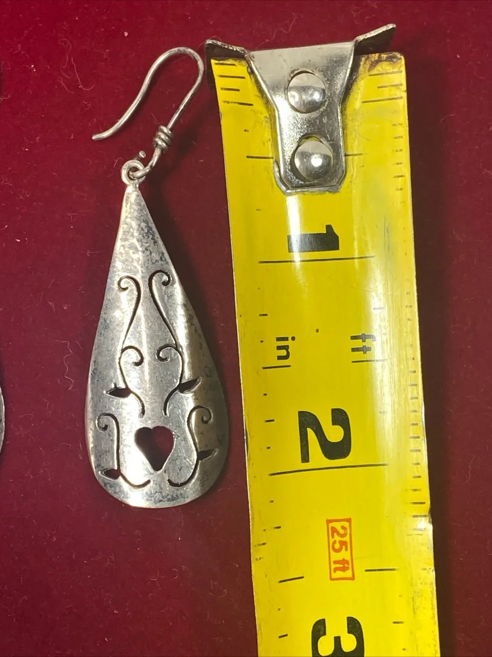 Taxco Sterling Silver Teardrop Heart Filigree Earrings - Silver